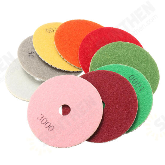 10pcs 4 Inch 30 to 3000 Grit Diamond Polishing Pads Set for Granite Concrete Marble