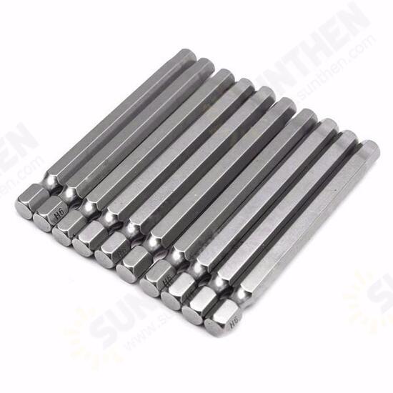 10pcs 75mm 1/4 Inch Shank Screwdriver Bits Set 6mm Hex Head Magnetic Screwdriver Bits