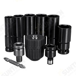 10pcs Air Impact Socket Wrench Set 1/2 Inch Square Drive Metric Drill Chuck Adapter 10pcs Air Impact Socket Wrench Set 1/2 Inch Square Drive Metric Drill Chuck Adapter