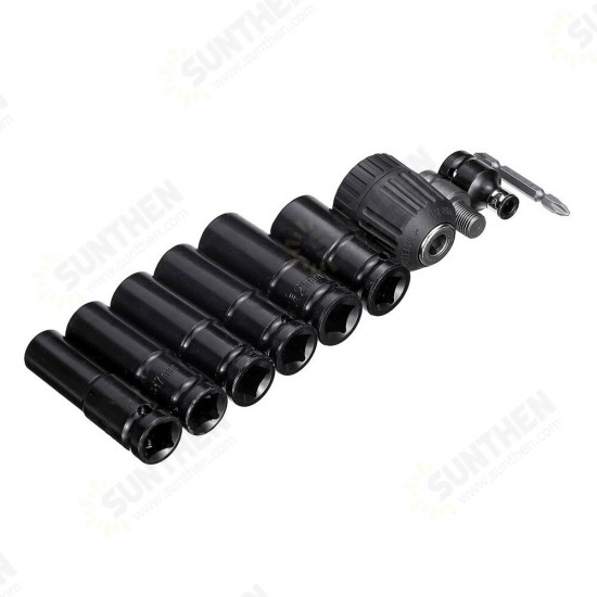 10pcs Air Impact Socket Wrench Set 1/2 Inch Square Drive Metric Drill Chuck Adapter