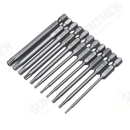 10pcs TT6-TT40 Torx Head Screwdriver Bit 75mm Hex Shank Power Drill Screwdriver Bits Set