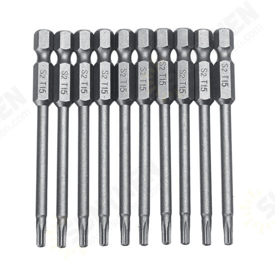 10pcs TT6-TT40 Torx Head Screwdriver Bit 75mm Hex Shank Power Drill Screwdriver Bits Set