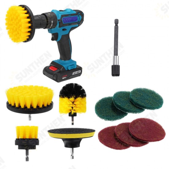 11Pcs Electric Drill Cleaning Brush with Sponge and Extend Attachment Tile Grout Power Scrubber Tub Cleaning Brush