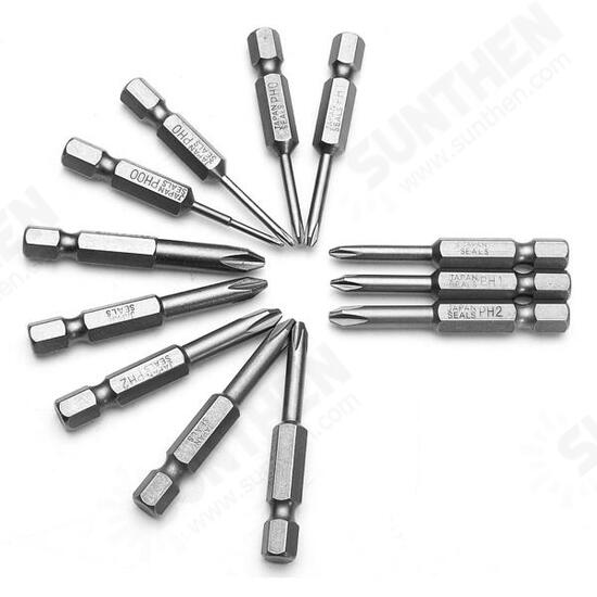 12pcs 50mm 1/4 Inch Hex Shank Magnetic Phillips Cross-Screwdriver Bits