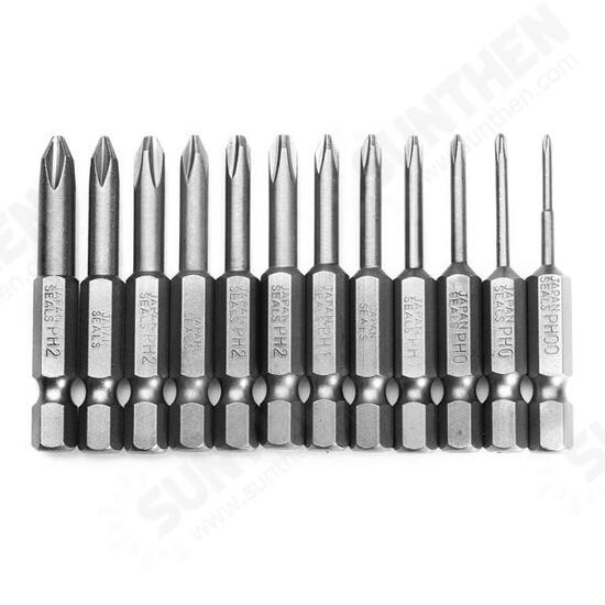 12pcs 50mm 1/4 Inch Hex Shank Magnetic Phillips Cross-Screwdriver Bits