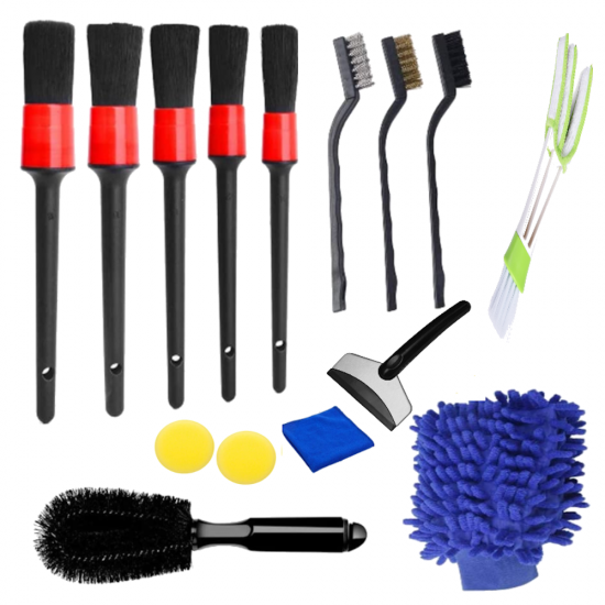 15 Pieces of Blue Glove Set Stainless Steel Spatula Waxing Detail Brush Cleaning Brush Car Washing Gloves for Car Cleaning