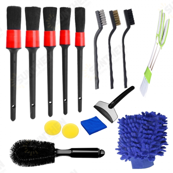 15 Pieces of Blue Glove Set Stainless Steel Spatula Waxing Detail Brush Cleaning Brush Car Washing Gloves for Car Cleaning