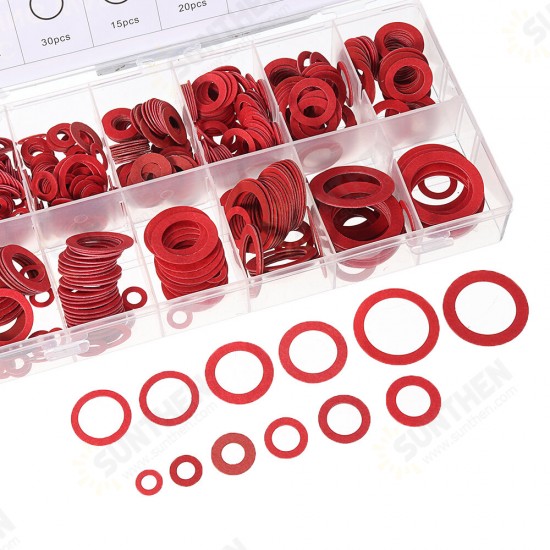 150/600pcs Steel Sealing Washer Assortment Red Flat Ring Washer Gaskets Fitting Gasket 150/600pcs Steel Sealing Washer Assortment Red Flat Ring Washer Gaskets Fitting Gasket