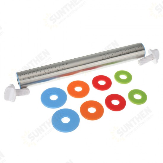 17 Inch Stainless Steel Rolling Pin Adjustable with Silicone Baking Mat 4 Removable Thickness Rings for Baking Dough Pizza, Pie Pastries Pasta Cookies 17 Inch Stainless Steel Rolling Pin Adjustable with Silicone Baking Mat 4 Removable Thickness Rings for Baking Dough Pizza, Pie Pastries Pasta Cookies