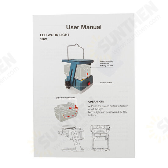 18W Universal Work Light Working Lamp Li-Ion Battery Supply for Makita Lithium-ion Battery Power Tool