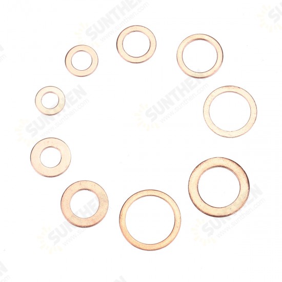 200Pcs Assorted Copper Washer Gasket Set Flat Ring Seal Assortment Hardware Kit 200Pcs Assorted Copper Washer Gasket Set Flat Ring Seal Assortment Hardware Kit