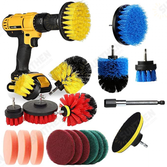 20pcs Drill Scrubber Cleaning Drill Brush Set Drill Brush Kit for Car Polishing Waxing Leather Wheel Tire Tile Toilet Clean