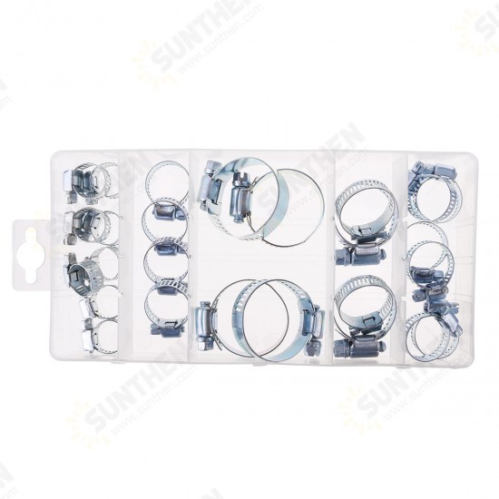 26pcs Stainless Steel Drive Hose Clamp Adjustable Fuel Pipe Worm Gear Clip 26pcs Stainless Steel Drive Hose Clamp Adjustable Fuel Pipe Worm Gear Clip