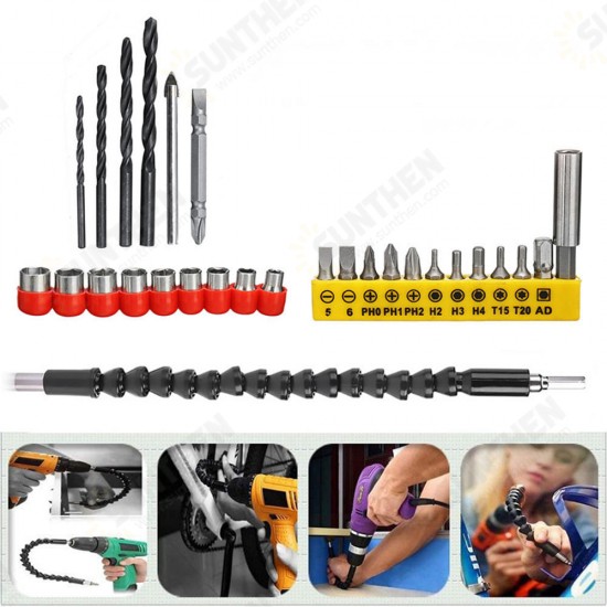 28pcs Drill Bits Set Including 18pcs Screwdriver Bit 9pcs Screw Extractor 1pc Shaft Drill 28pcs Drill Bits Set Including 18pcs Screwdriver Bit 9pcs Screw Extractor 1pc Shaft Drill