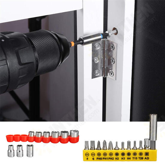 28pcs Drill Bits Set Including 18pcs Screwdriver Bit 9pcs Screw Extractor 1pc Shaft Drill