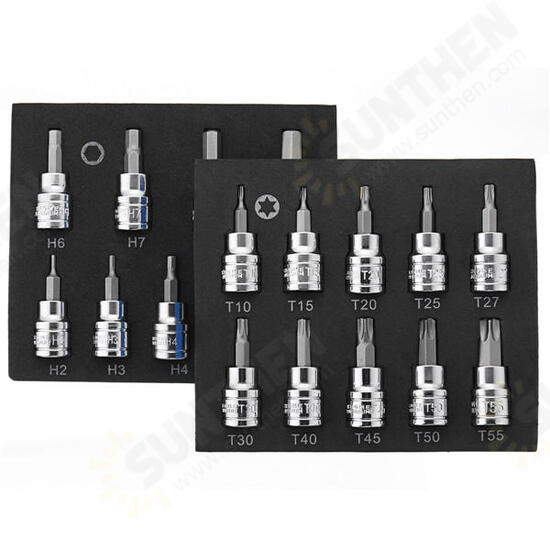3/8 Inch Drive Socket 10pcs T10-T55 Torx Socket 9pcs H2-H10 Socket Bit Set 3/8 Inch Drive Socket 10pcs T10-T55 Torx Socket 9pcs H2-H10 Socket Bit Set