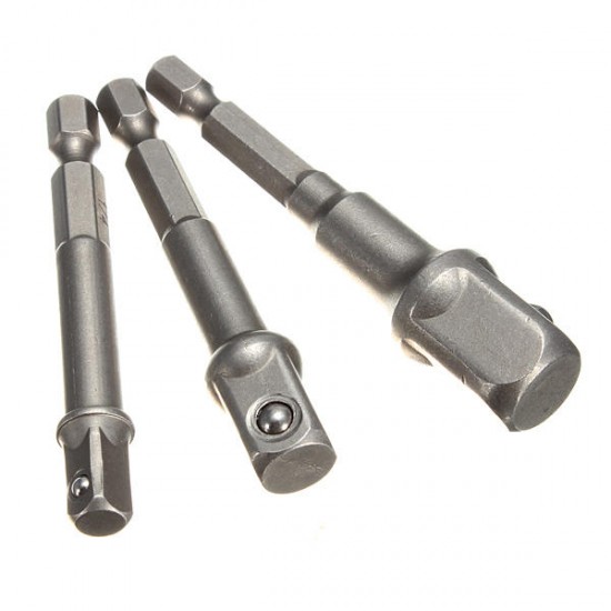 3pc Socket Adaptor Set 1/4 3/8 1/2 Inch Cordless Hex Drill Bit