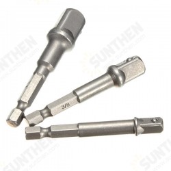 3pc Socket Adaptor Set 1/4 3/8 1/2 Inch Cordless Hex Drill Bit