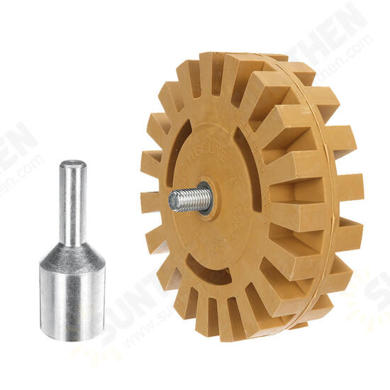 4 Inch Rubber Decal Eraser Caramel Wheel Removal with Power Drill Arbor Drill Adapter 4 Inch Rubber Decal Eraser Caramel Wheel Removal with Power Drill Arbor Drill Adapter