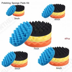 4pcs Sponge Wave Polishing Buffing Pads Kit 3/4/5/6/7 Inch for Car polisher