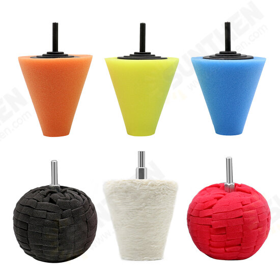 5/6/7 Pcs Car Polish Buffing Cone Pads with Polishing Ball Pad For Wheel Corner Drill Kit