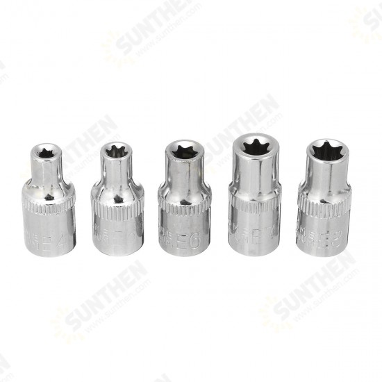 5PCS Socket Wrench Kit 1/4 Inch Drive Auto Repair Sleeve Set E4-E8 E-type Post Socket