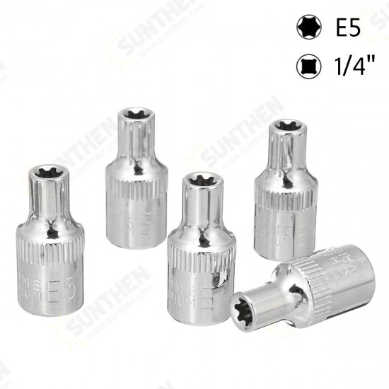 5PCS Socket Wrench Kit 1/4 Inch Drive Auto Repair Sleeve Set E4-E8 E-type Post Socket