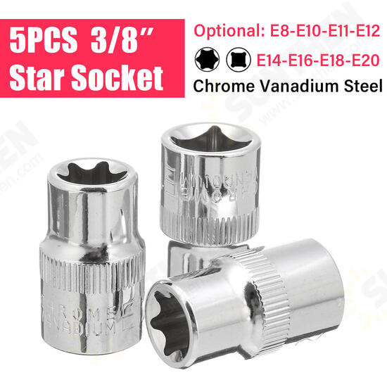 5pcs 3/8 Inch Driver Socket Set E Star Socket Metalworking Household Wrench Sockets 5pcs 3/8 Inch Driver Socket Set E Star Socket Metalworking Household Wrench Sockets