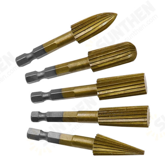 5pcs 6.3mm Hex Shank HSS Woodworking Rotary File Electric Grinding Head For Wood Carving Peeling