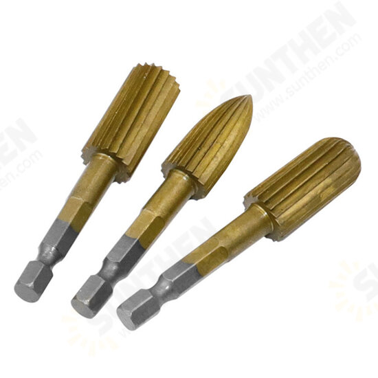 5pcs 6.3mm Hex Shank HSS Woodworking Rotary File Electric Grinding Head For Wood Carving Peeling