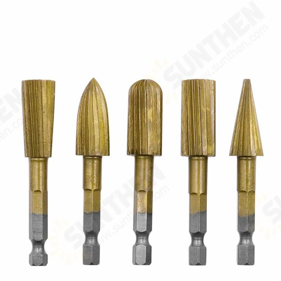 5pcs 6.3mm Hex Shank HSS Woodworking Rotary File Electric Grinding Head For Wood Carving Peeling