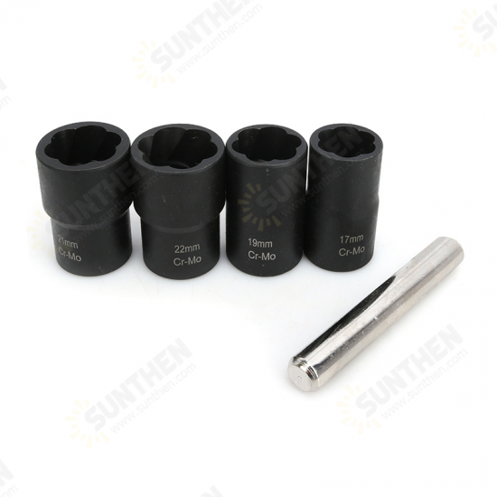 5pcs Twist Socket Set Lug Bolt Nut Remover Extractor Tool 17MM to 22MM Metric Bolt and Lug Nut Extractor Socket Wrench Tools 5pcs Twist Socket Set Lug Bolt Nut Remover Extractor Tool 17MM to 22MM Metric Bolt and Lug Nut Extractor Socket Wrench Tools