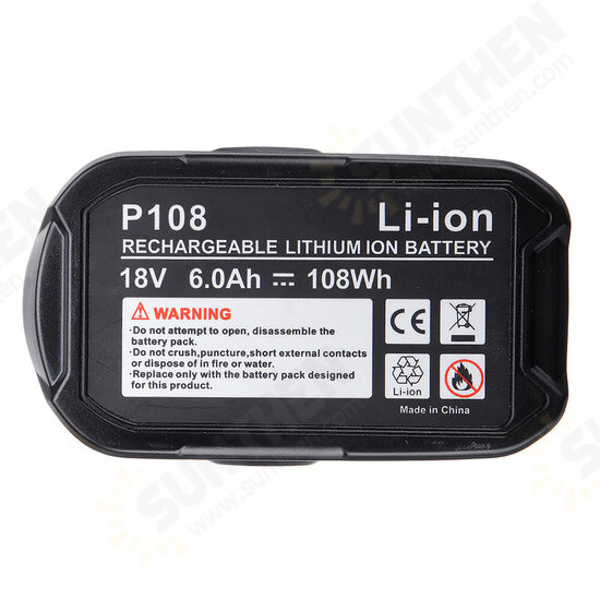 6.0Ah Li-Ion Replacement Battery For 18V Lithium Battery Compatible with ONE Plus P102 P103 P104 P105 P107 P108 P109 P122 Cordless Tool