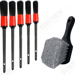 6pcs Short-handled Tire Brush Detail Brush Crevice Cleaning Brush Bristle Brush Set for Car Cleaning