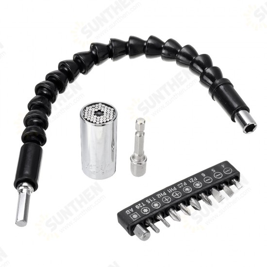 7-19mm Manual Socket Wrench with Screwdriver Bits 290mm Flexible Shaft Extension Screwdriver Bit