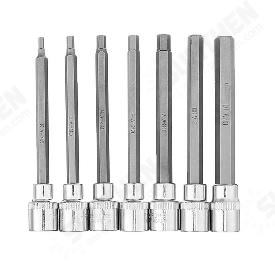7Pcs 3/8inch Drive Long Reach Hex Bit Socket Set 3-10mm CR-V Screwdriver Head Set 7Pcs 3/8inch Drive Long Reach Hex Bit Socket Set 3-10mm CR-V Screwdriver Head Set