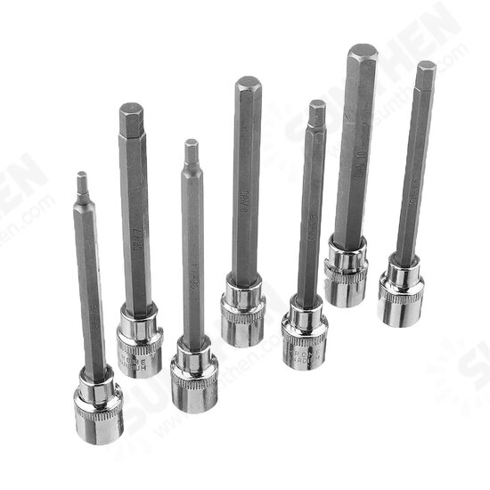 7Pcs 3/8inch Drive Long Reach Hex Bit Socket Set 3-10mm CR-V Screwdriver Head Set 7Pcs 3/8inch Drive Long Reach Hex Bit Socket Set 3-10mm CR-V Screwdriver Head Set