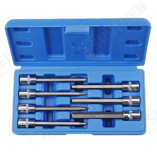 7Pcs 3/8inch Drive Long Reach Hex Bit Socket Set 3-10mm CR-V Screwdriver Head Set 7Pcs 3/8inch Drive Long Reach Hex Bit Socket Set 3-10mm CR-V Screwdriver Head Set