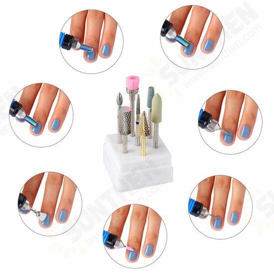 7Pcs/Set Nail Art Drill Bits Ceramics Tungsten Steel Gel Removal Acrylic Cuticle Electric Nail Drilling Machine Manicure