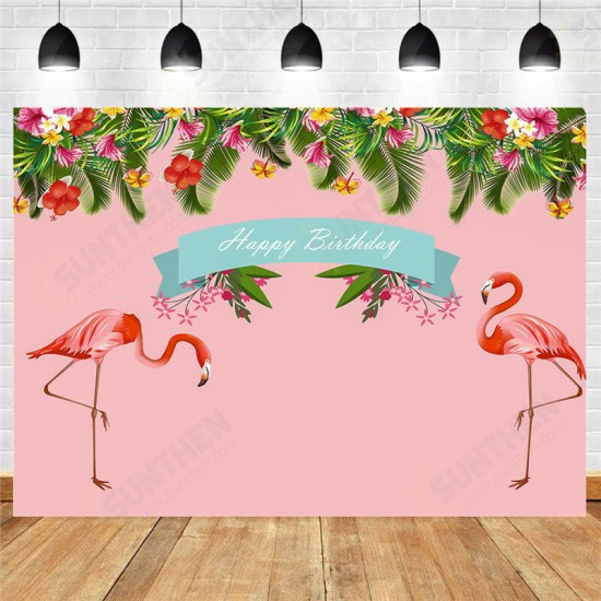 7ft 5ft Tropical Flamingo Birthday Vinyl Studio Backdrop Photography 7ft 5ft Tropical Flamingo Birthday Vinyl Studio Backdrop Photography