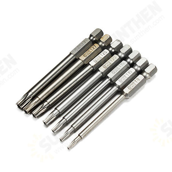 7pcs 75mm T8-T30 Magnetic Torx Screwdriver Bits 1/4 Inch Hex Shank Screwdriver Set