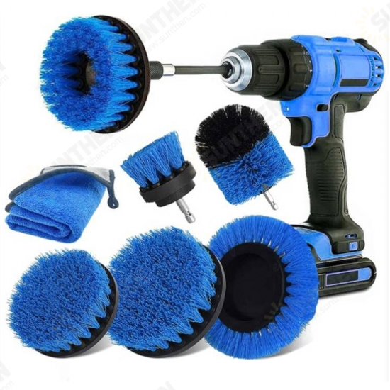 8pcs Cleaning Drill Brush Set Power Scrubber Cleaning Brush Kit with Extension Rod for Car Kitchen Grill Tile Toilet Bathroom