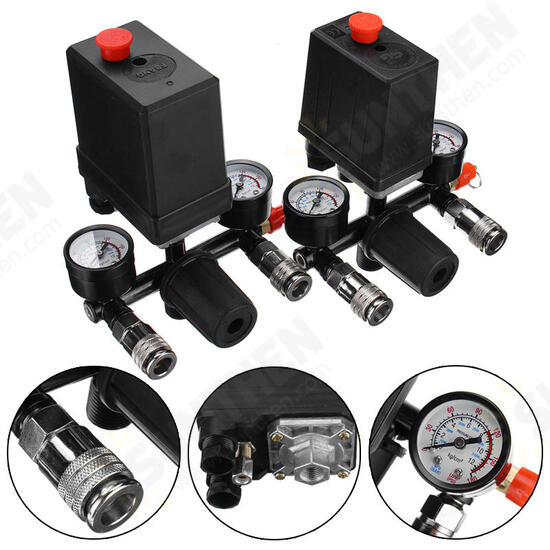 Air Compressor Pressure Switch Control Valve Manifold Regulator Gauges With Quick Connector Air Compressor Pressure Switch Control Valve Manifold Regulator Gauges With Quick Connector