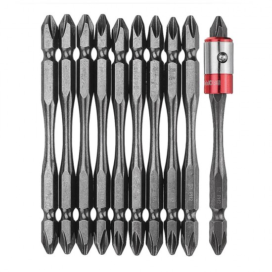 11Pcs 100mm PH2 S2 Alloy Steel Magnetic Double Head Electric Screwdriver Bit Set with B Type Magnetic Ring