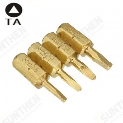 4pcs 25mm 1.8-2.7mm Triangle Shaped Screwdriver Bits 1/4 Inch Hex Shank Electroplating Bronze