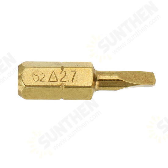 4pcs 25mm 1.8-2.7mm Triangle Shaped Screwdriver Bits 1/4 Inch Hex Shank Electroplating Bronze