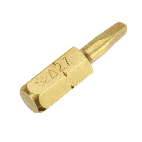 4pcs 25mm 1.8-2.7mm Triangle Shaped Screwdriver Bits 1/4 Inch Hex Shank Electroplating Bronze