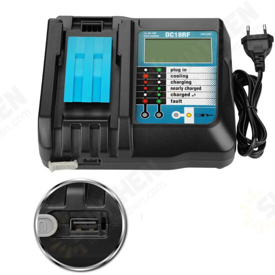 DC18RF 3A Charger with 2pcs 18V Rechargeable Battery LiIon Battery Replacement Power Tool Battery for MAKITA BL1860 BL1815 DC18RF 3A Charger with 2pcs 18V Rechargeable Battery LiIon Battery Replacement Power Tool Battery for MAKITA BL1860 BL1815