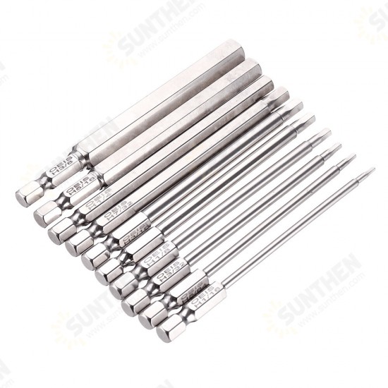 10Pcs 100mm 1/4 Inch Shank S2 Steel SAE Hex Head Allen Wrench Screwdriver Bit Drill Bit Set