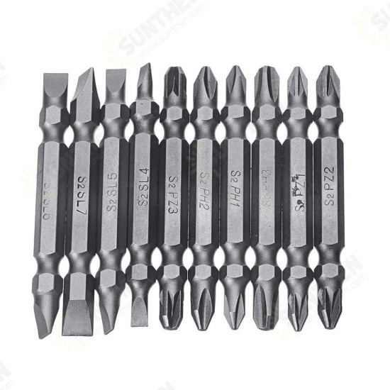 10pcs 65mm Magnetic Screwdriver Bits 1/4 Inch Hex Shank PH/PZ/FL Screwdriver Bit Set